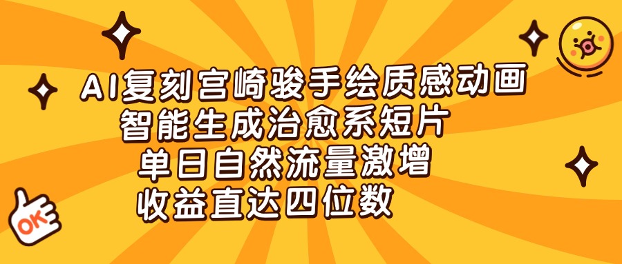 AI复刻宫崎骏手绘质感动画，智能生成治愈系短片，单日自然流量激增，收益直达四位数网创吧-网创项目资源站-副业项目-创业项目-搞钱项目八百网赚