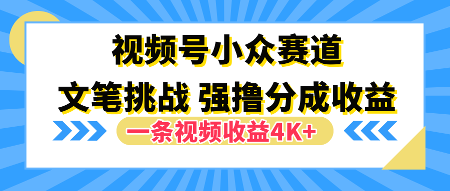 视频号小众赛道，文笔挑战，一条视频收益4K+网创吧-网创项目资源站-副业项目-创业项目-搞钱项目八百网赚