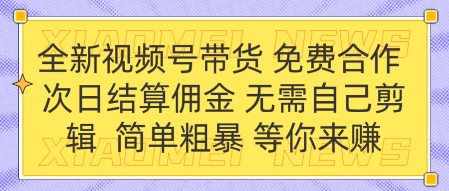 全新视频号 免费合作 佣金次日结算 无需自己剪辑网创吧-网创项目资源站-副业项目-创业项目-搞钱项目八百网赚