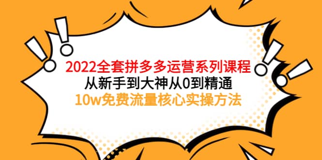 2022全套拼多多运营课程，从新手到大神从0到精通，10w免费流量核心实操方法网创吧-网创项目资源站-副业项目-创业项目-搞钱项目八百网赚