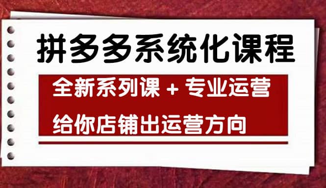 车神陪跑，拼多多系统化课程，全新系列课+专业运营给你店铺出运营方向网创吧-网创项目资源站-副业项目-创业项目-搞钱项目八百网赚