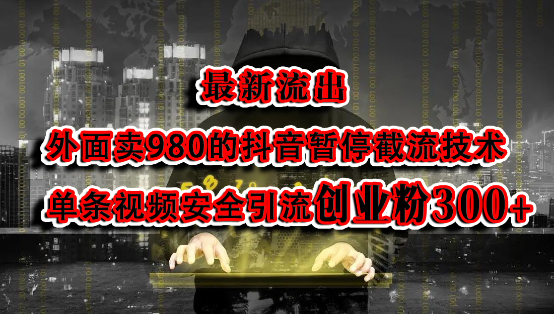 最新流出：外面卖980的抖音暂停截流技术单条视频安全引流创业粉300+网创吧-网创项目资源站-副业项目-创业项目-搞钱项目八百网赚