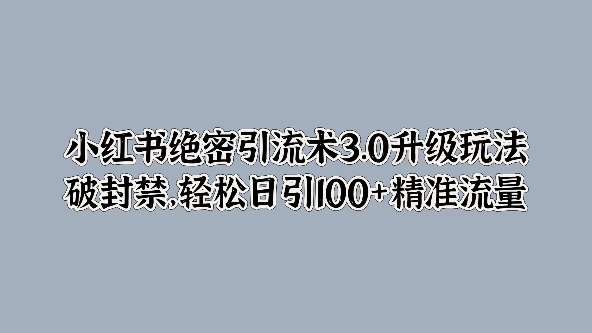 小红书绝密引流术3.0升级玩法，破封禁，轻松日引100+精准流量网创吧-网创项目资源站-副业项目-创业项目-搞钱项目八百网赚