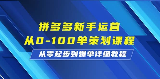 拼多多新手运营从0-100单策划课程，从零起步到爆单详细教程网创吧-网创项目资源站-副业项目-创业项目-搞钱项目八百网赚