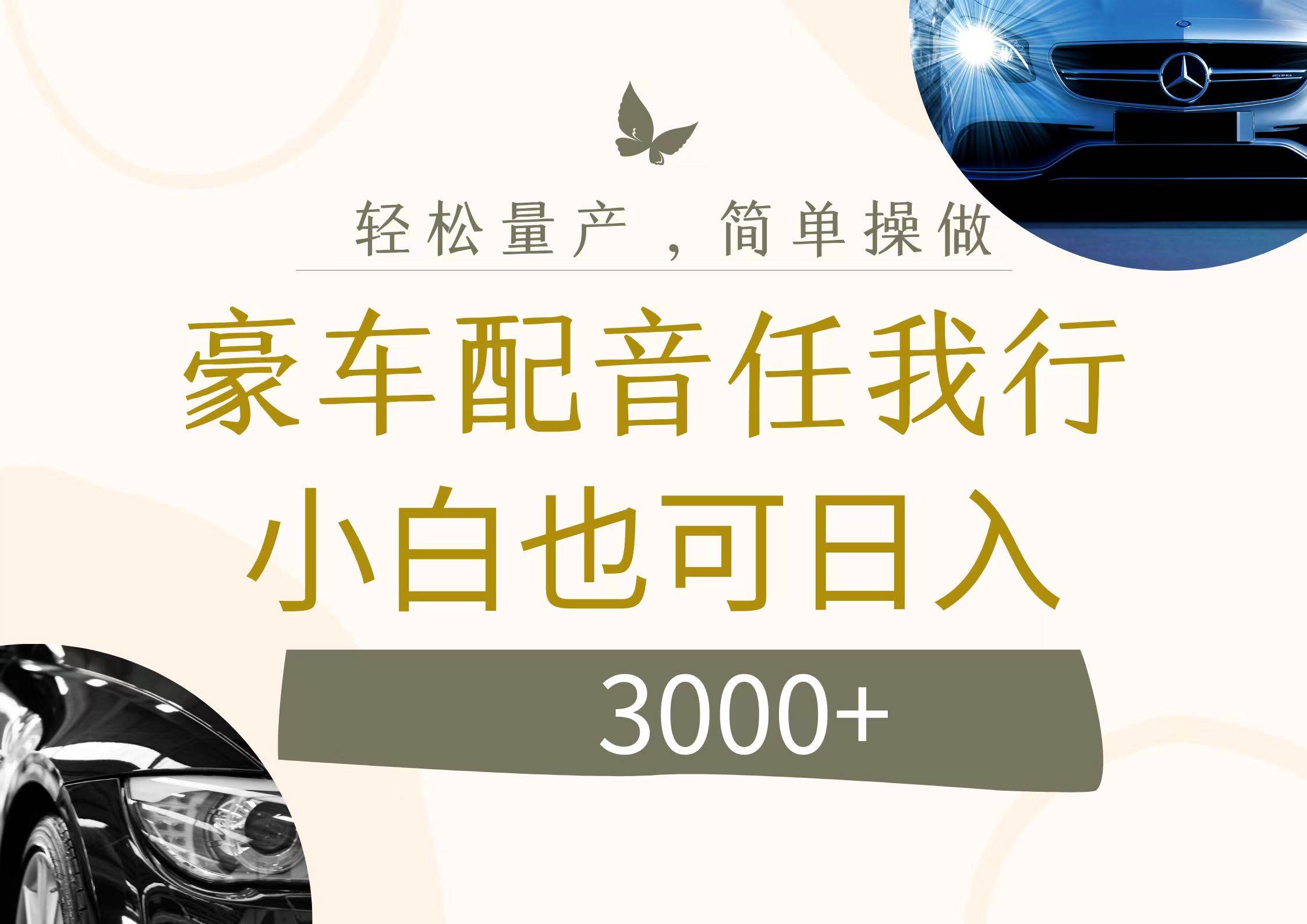 不为人知的暴力小项目，豪车配音，日入3000+网创吧-网创项目资源站-副业项目-创业项目-搞钱项目八百网赚