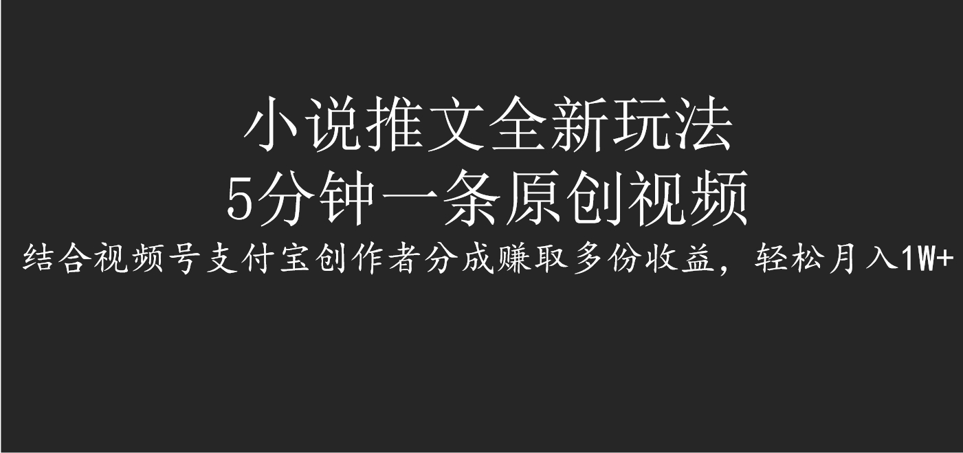 小说推文全新玩法，5分钟一条原创视频，结合视频号支付宝创作者分成赚取多份收益，轻松月入1W+网创吧-网创项目资源站-副业项目-创业项目-搞钱项目八百网赚