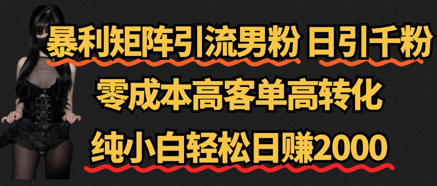 暴利矩阵引流男粉（日引千粉），零成本高客单高转化，纯小白轻松日赚2000+网创吧-网创项目资源站-副业项目-创业项目-搞钱项目八百网赚