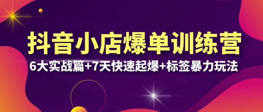 抖音小店爆单训练营VIP线下课：6大实战篇+7天快速起爆+标签暴力玩法(32节)网创吧-网创项目资源站-副业项目-创业项目-搞钱项目八百网赚