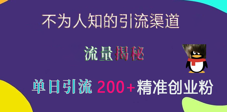 不为人知的引流渠道，流量揭秘，实测单日引流200+精准创业粉网创吧-网创项目资源站-副业项目-创业项目-搞钱项目八百网赚