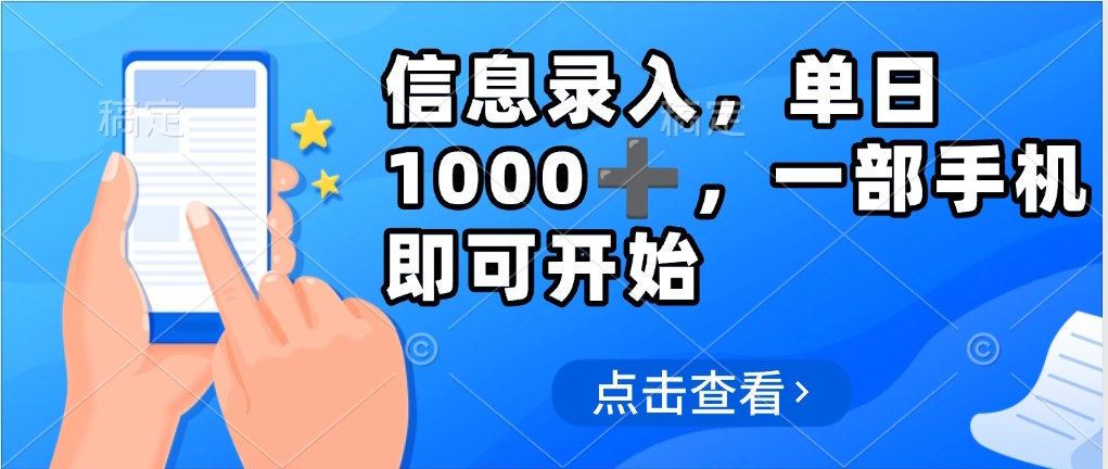 信息录入，几秒钟一单，只需一部手机即可操作，0成本，每天1000网创吧-网创项目资源站-副业项目-创业项目-搞钱项目八百网赚