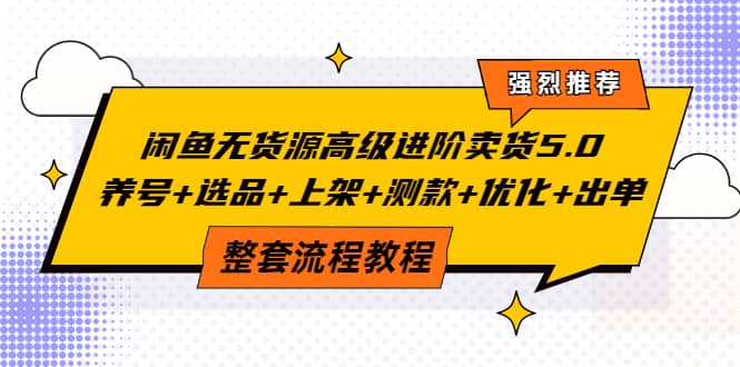 闲鱼无货源高级进阶卖货5.0，养号+选品+上架+测款+优化+出单整套流程教程网创吧-网创项目资源站-副业项目-创业项目-搞钱项目八百网赚