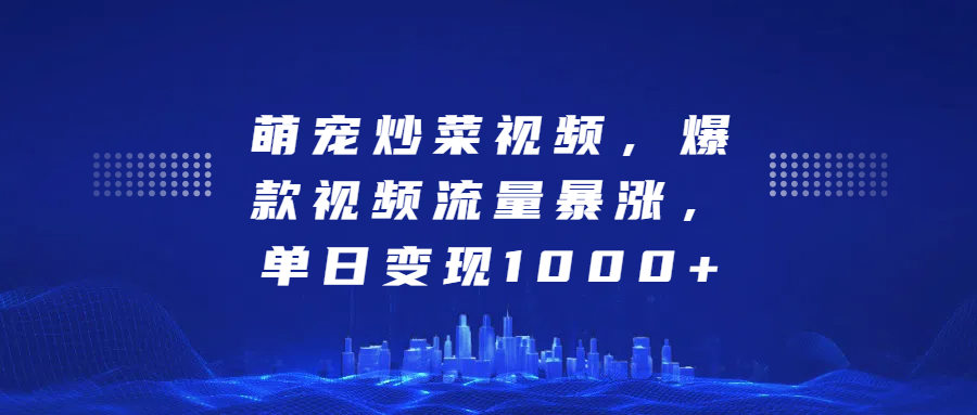 萌宠炒菜视频，爆款视频流量暴涨，单日变现1000+网创吧-网创项目资源站-副业项目-创业项目-搞钱项目八百网赚