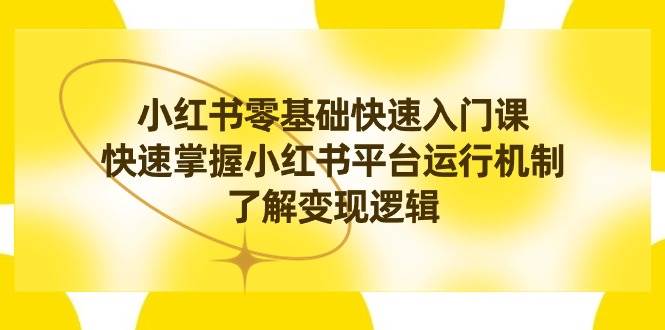 小红书0基础快速入门课，快速掌握小红书平台运行机制，了解变现逻辑网创吧-网创项目资源站-副业项目-创业项目-搞钱项目八百网赚