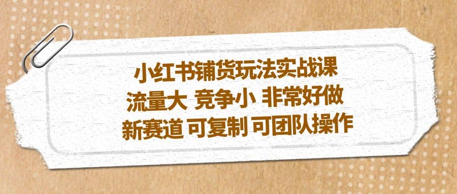 小红书铺货玩法实战课，流量大 竞争小 非常好做 新赛道 可复制 可团队操作网创吧-网创项目资源站-副业项目-创业项目-搞钱项目八百网赚