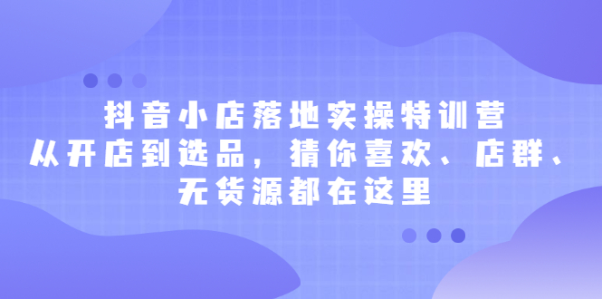 抖音小店落地实操特训营，从开店到选品，猜你喜欢、店群、无货源都在这里网创吧-网创项目资源站-副业项目-创业项目-搞钱项目八百网赚
