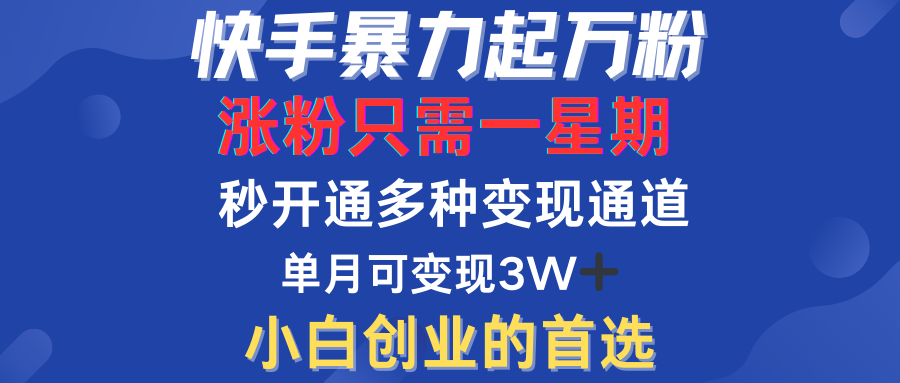 快手暴力起万粉，涨粉只需一星期！多种变现模式网创吧-网创项目资源站-副业项目-创业项目-搞钱项目八百网赚