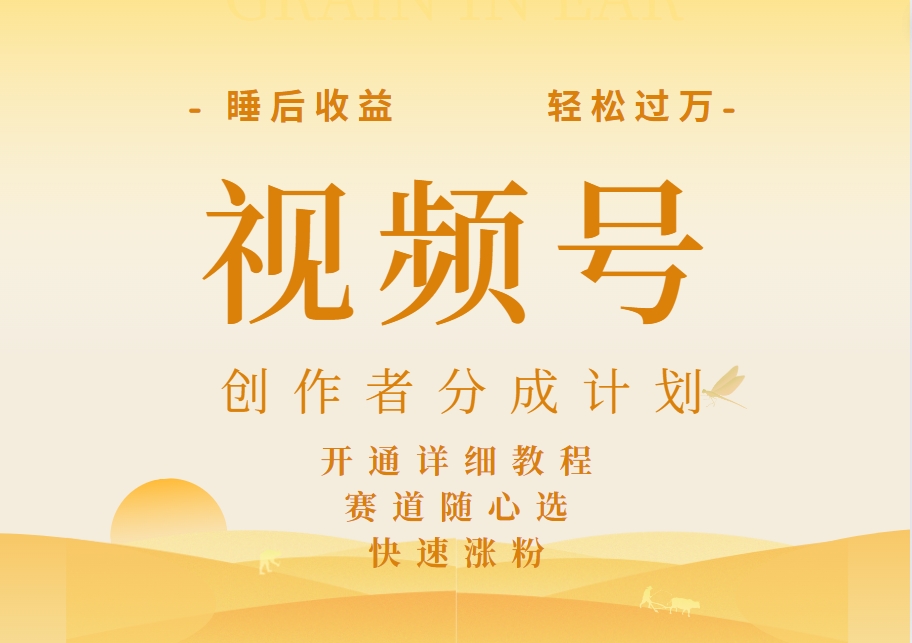 详解视频号创作者分成计划，暴力起号，可同步多平台，实现睡后收入2W+，看懂即可操作！网创吧-网创项目资源站-副业项目-创业项目-搞钱项目八百网赚