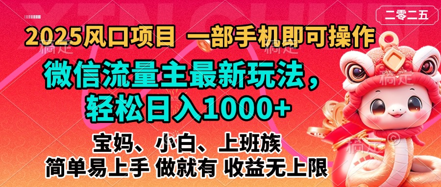 2025蓝海风口项目，微信流量主最新玩法，轻松日入1000+，简单易上手，做就有 收益无上限网创吧-网创项目资源站-副业项目-创业项目-搞钱项目八百网赚