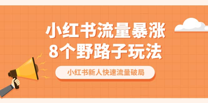 小红书流量-暴涨8个野路子玩法：小红书新人快速流量破局（8节课）网创吧-网创项目资源站-副业项目-创业项目-搞钱项目八百网赚