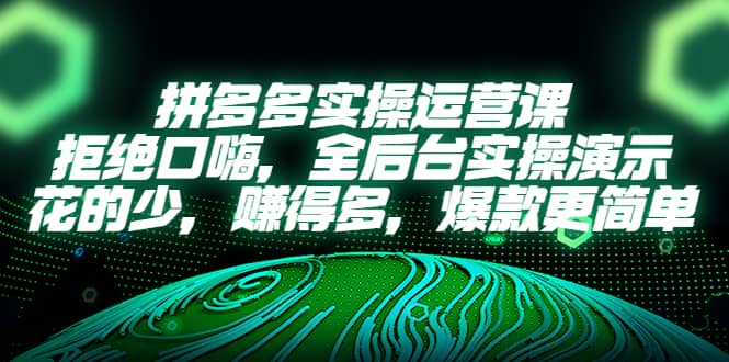 拼多多实操运营课：拒绝口嗨，全后台实操演示，花的少，赚得多，爆款更简单网创吧-网创项目资源站-副业项目-创业项目-搞钱项目八百网赚