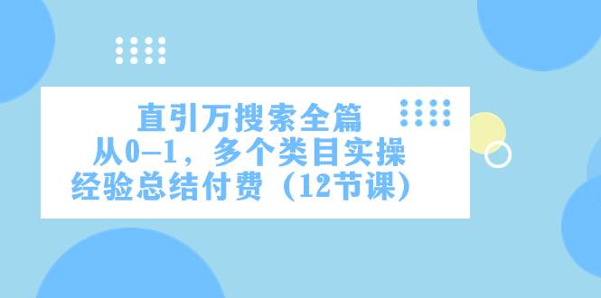 直引万·搜索全篇，从0-1，多个类目实操经验总结付费（12节课）网创吧-网创项目资源站-副业项目-创业项目-搞钱项目八百网赚