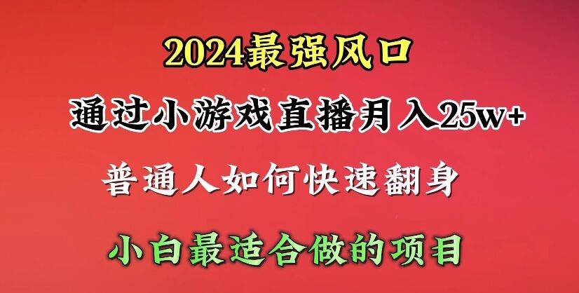 2024年最强风口，通过小游戏直播月入25w+单日收益5000+小白最适合做的项目网创吧-网创项目资源站-副业项目-创业项目-搞钱项目八百网赚