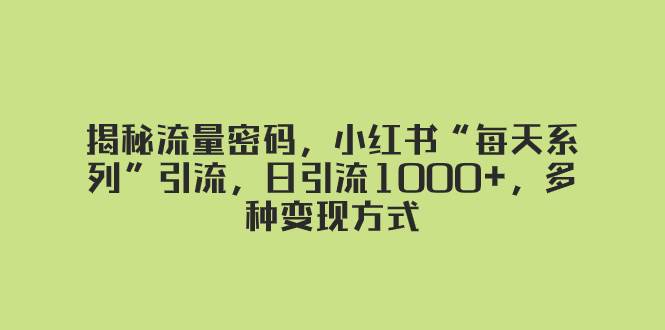 揭秘流量密码，小红书“每天系列”引流，日引流1000+，多种变现方式网创吧-网创项目资源站-副业项目-创业项目-搞钱项目八百网赚