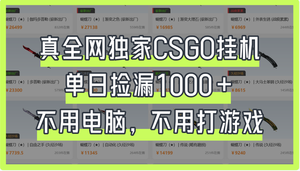 真全网独家CSGO挂机，单日捡漏1000+网创吧-网创项目资源站-副业项目-创业项目-搞钱项目八百网赚