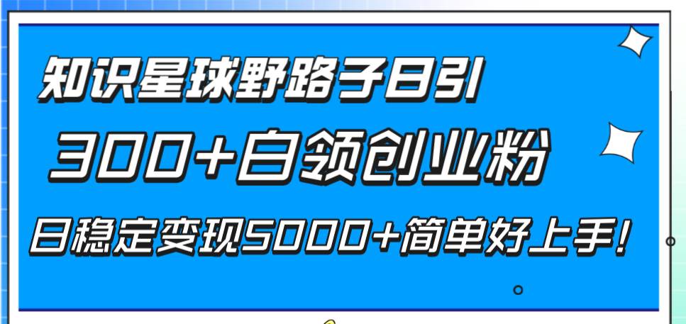 知识星球野路子日引300+白领创业粉，日稳定变现5000+简单好上手！网创吧-网创项目资源站-副业项目-创业项目-搞钱项目八百网赚