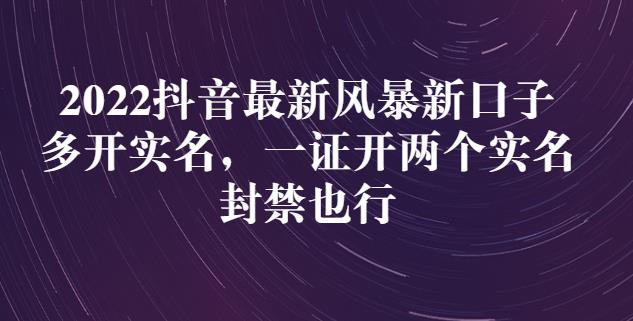 2022抖音最新风暴新口子：多开实名，一整开两个实名，封禁也行网创吧-网创项目资源站-副业项目-创业项目-搞钱项目八百网赚
