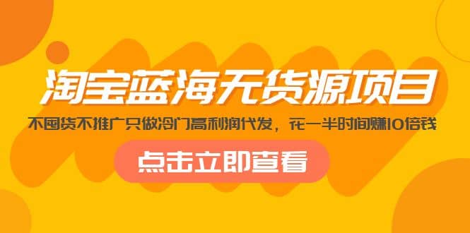 淘宝蓝海无货源项目，不囤货不推广只做冷门高利润代发网创吧-网创项目资源站-副业项目-创业项目-搞钱项目八百网赚