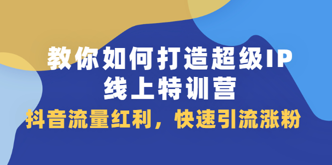 教你如何打造超级IP线上特训营，抖音流量红利新机遇网创吧-网创项目资源站-副业项目-创业项目-搞钱项目八百网赚