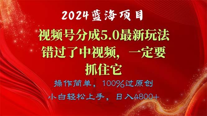 2024蓝海项目，视频号分成计划5.0最新玩法，错过了中视频，一定要抓住…网创吧-网创项目资源站-副业项目-创业项目-搞钱项目八百网赚