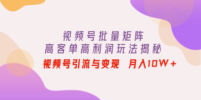视频号批量矩阵的高客单高利润玩法揭秘网创吧-网创项目资源站-副业项目-创业项目-搞钱项目八百网赚