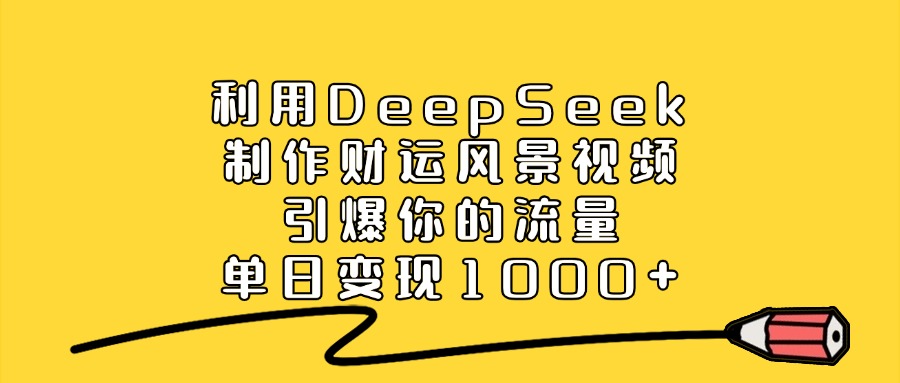 利用DeepSeek制作财运风景视频，引爆你的流量，单日变现1000+网创吧-网创项目资源站-副业项目-创业项目-搞钱项目八百网赚