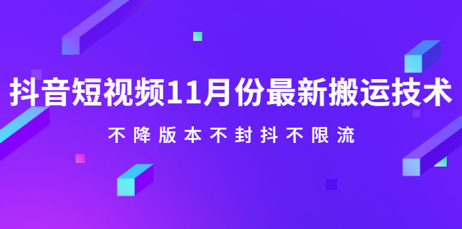 抖音短视频11月份最新搬运技术，不降版本不封抖不限流！【视频课程】网创吧-网创项目资源站-副业项目-创业项目-搞钱项目八百网赚