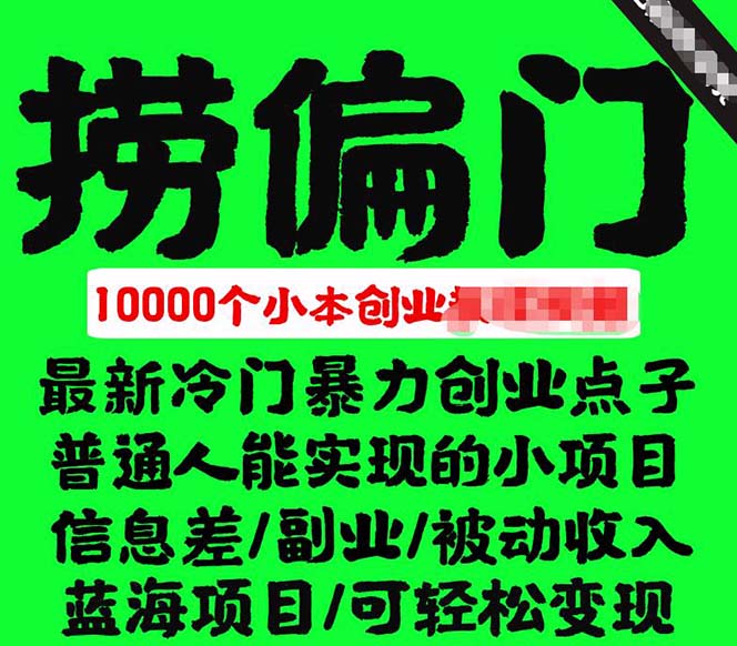 千款捞偏门小本创业小项目，总有一款适合你【无水印】网创吧-网创项目资源站-副业项目-创业项目-搞钱项目八百网赚