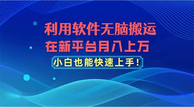 利用软件无脑搬运，在新平台月入上万，小白也能快速上手网创吧-网创项目资源站-副业项目-创业项目-搞钱项目八百网赚