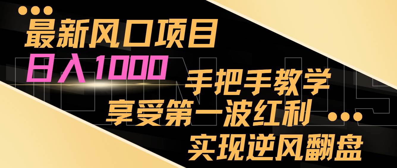 最新风口项目，日入过千，抓住当下风口，享受第一波红利，实现逆风翻盘网创吧-网创项目资源站-副业项目-创业项目-搞钱项目八百网赚