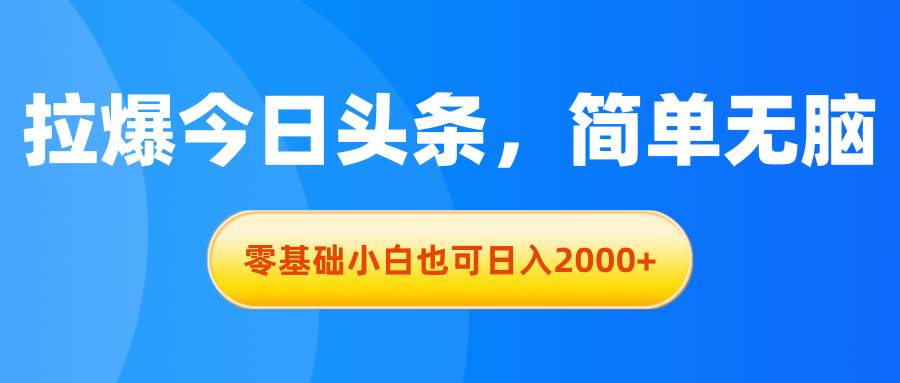 拉爆今日头条，简单无脑，零基础小白也可日入2000+网创吧-网创项目资源站-副业项目-创业项目-搞钱项目八百网赚