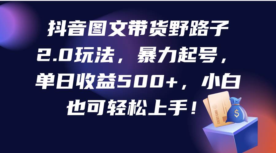 抖音图文带货野路子2.0玩法，暴力起号，单日收益500+，小白也可轻松上手！网创吧-网创项目资源站-副业项目-创业项目-搞钱项目八百网赚