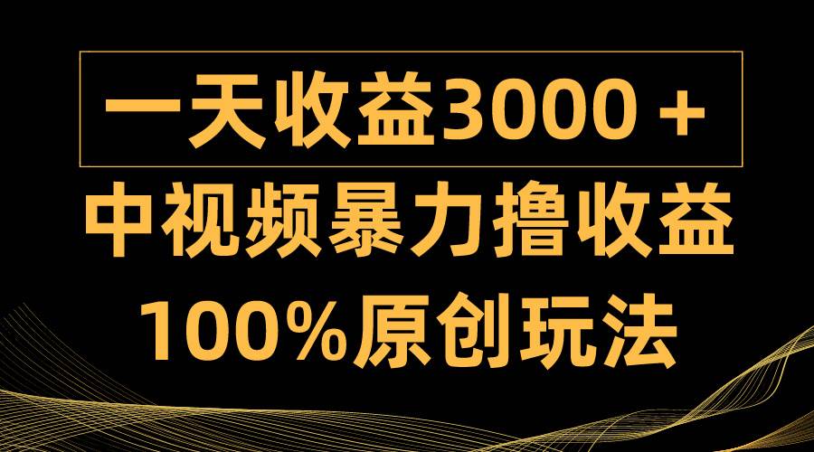 中视频暴力撸收益，日入3000＋，100%原创玩法，小白轻松上手多种变现方式网创吧-网创项目资源站-副业项目-创业项目-搞钱项目八百网赚