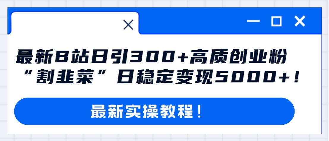 最新B站日引300+高质创业粉教程！“割韭菜”日稳定变现5000+！网创吧-网创项目资源站-副业项目-创业项目-搞钱项目八百网赚