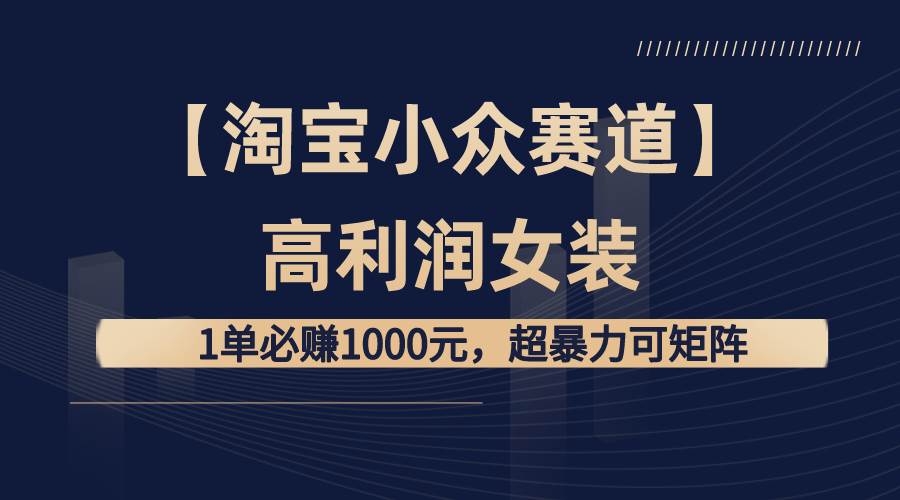 【淘宝小众赛道】高利润女装：1单必赚1000元，超暴力可矩阵网创吧-网创项目资源站-副业项目-创业项目-搞钱项目八百网赚
