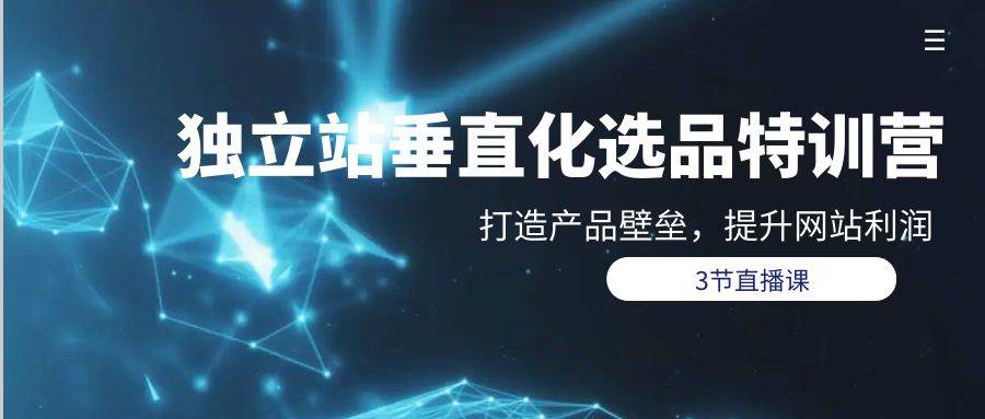 独立站-垂直化选品训练营，打造产品壁垒，提升网站利润（3节直播课）网创吧-网创项目资源站-副业项目-创业项目-搞钱项目八百网赚