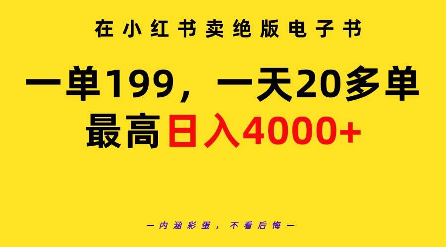 在小红书卖绝版电子书，一单199 一天最多搞20多单，最高日入4000+教程+资料网创吧-网创项目资源站-副业项目-创业项目-搞钱项目八百网赚