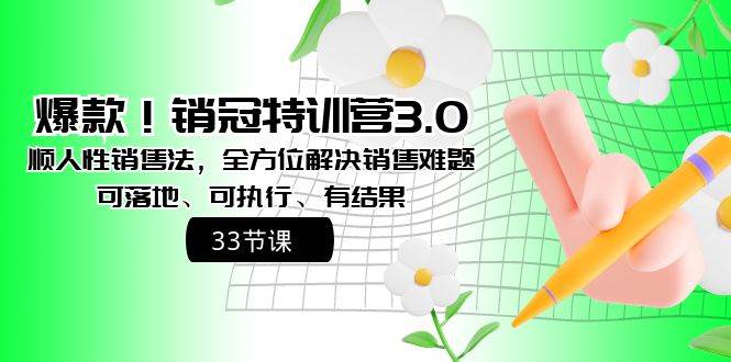 爆款！销冠特训营3.0之顺人性销售法，全方位解决销售难题、可落地、可执行、有结果网创吧-网创项目资源站-副业项目-创业项目-搞钱项目八百网赚