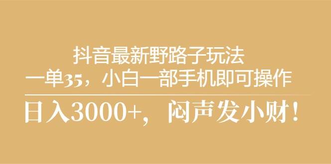抖音最新野路子玩法，一单35，小白一部手机即可操作，，日入3000+，闷…网创吧-网创项目资源站-副业项目-创业项目-搞钱项目八百网赚