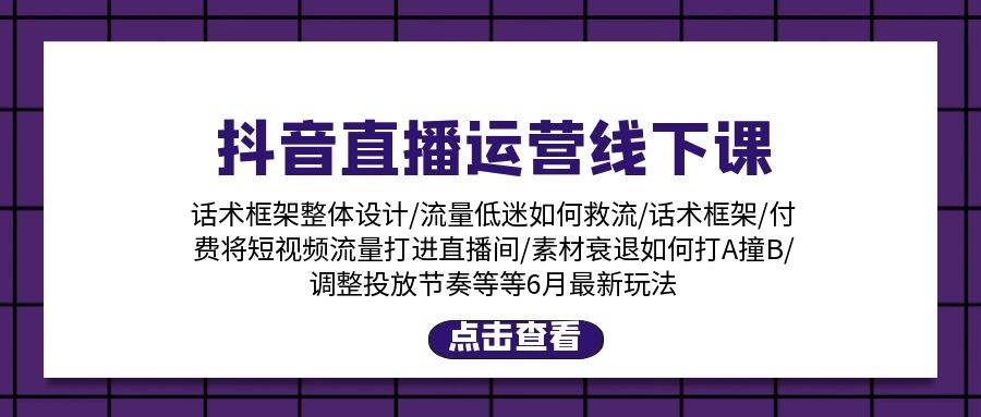 抖音直播运营线下课：话术框架/付费流量直播间/素材A撞B/等6月新玩法网创吧-网创项目资源站-副业项目-创业项目-搞钱项目八百网赚