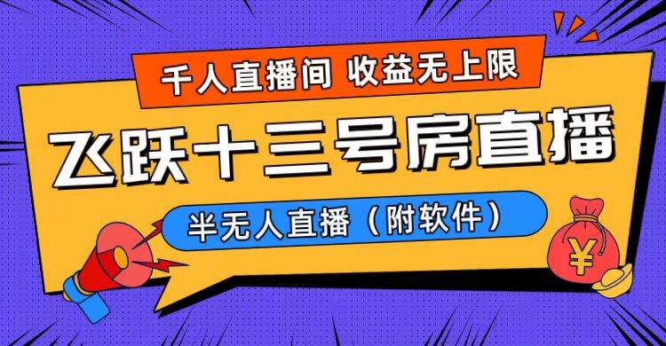 爆火飞跃十三号房半无人直播，一场直播上千人，日入过万！（附软件）网创吧-网创项目资源站-副业项目-创业项目-搞钱项目八百网赚